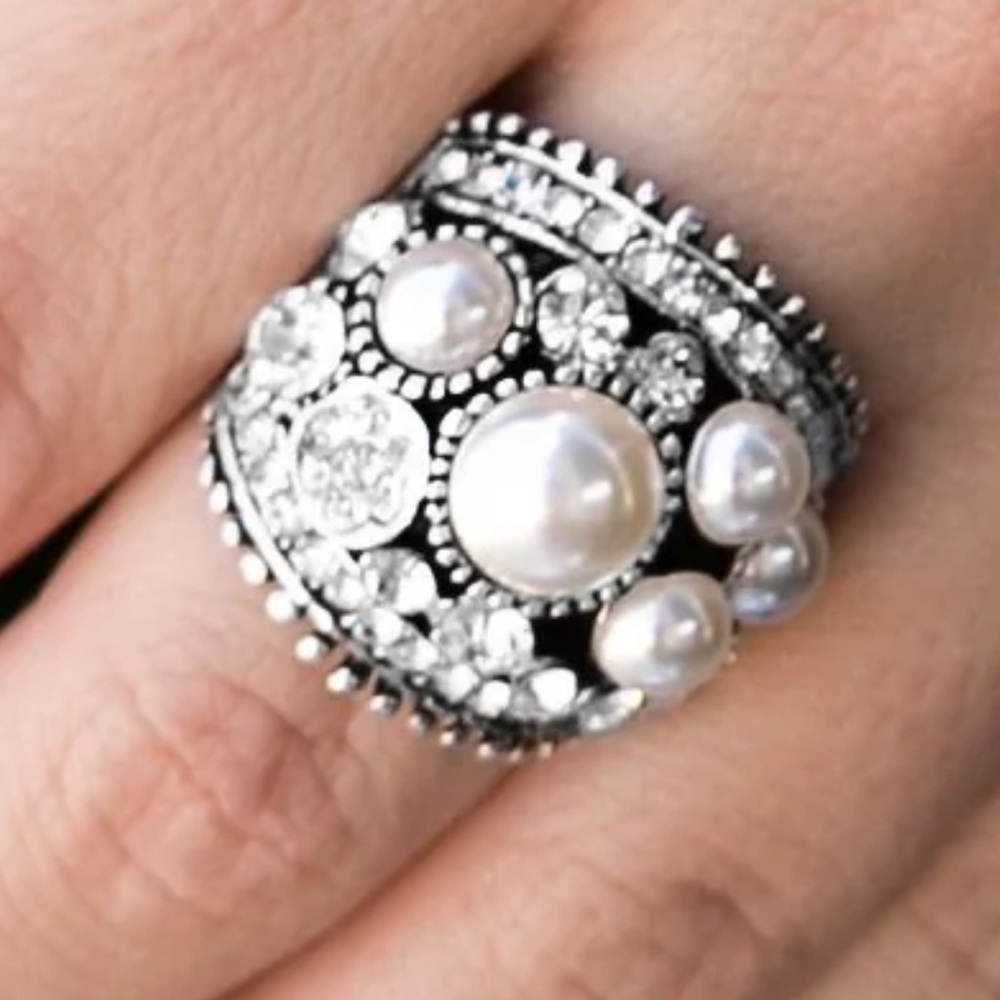 Elegant Silver and Pearl Women's Ring- Money on My Mind